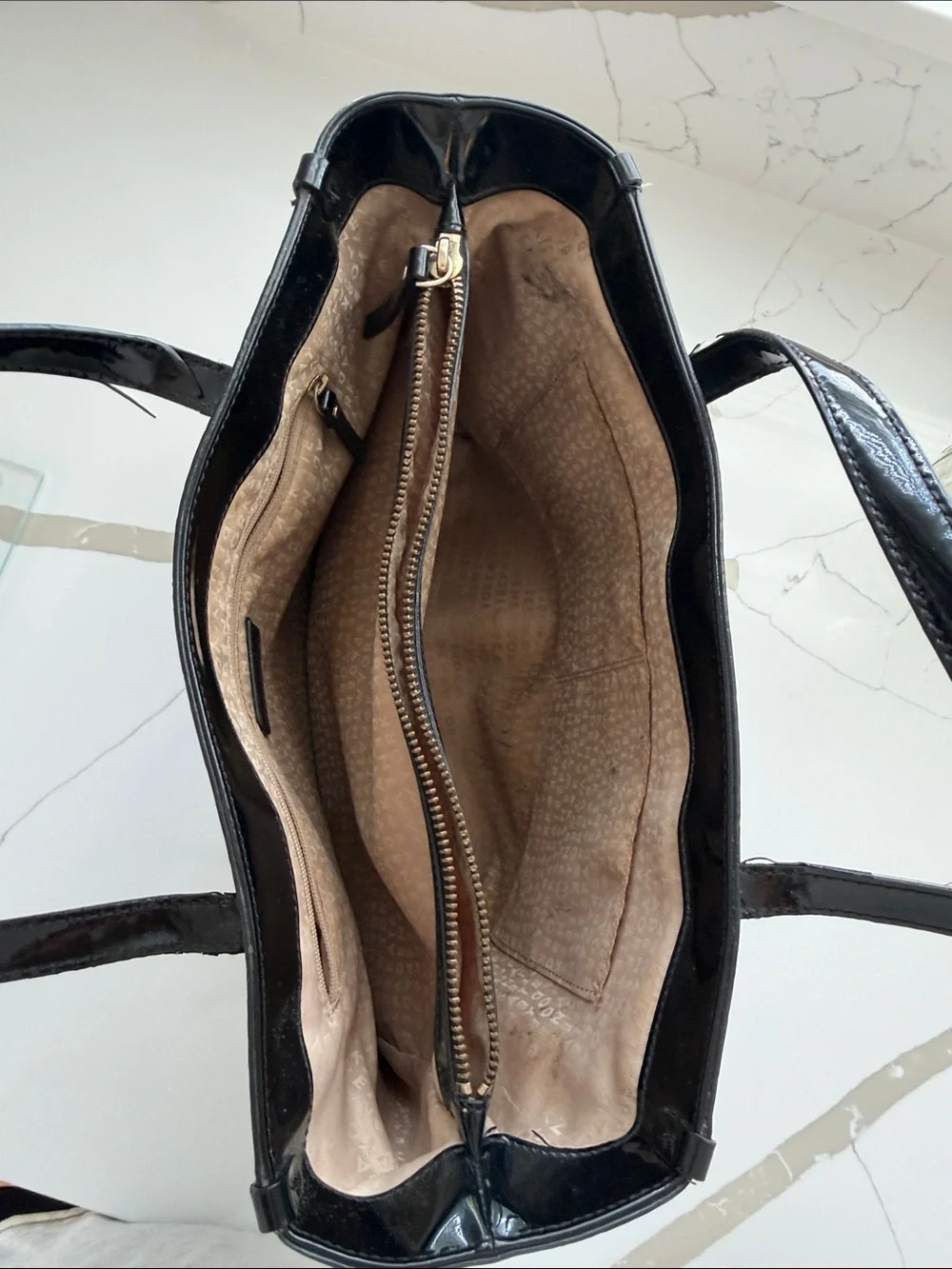 kate spade Black Patent Embossed Tote with Logo Plaque